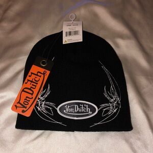 Von Dutch Doberpin Black Beanie White Embroidery & Logo Patch OS NWT